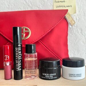 Giorgio Armani Beauty Skincare & Makeup Minis, including red clutch